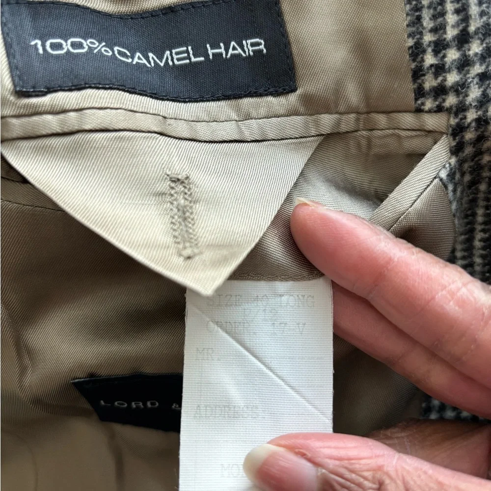 VTG Lord & Taylor Blazer Sport Coat Camel Hair Plaid Mens 40L Professor Grandpa